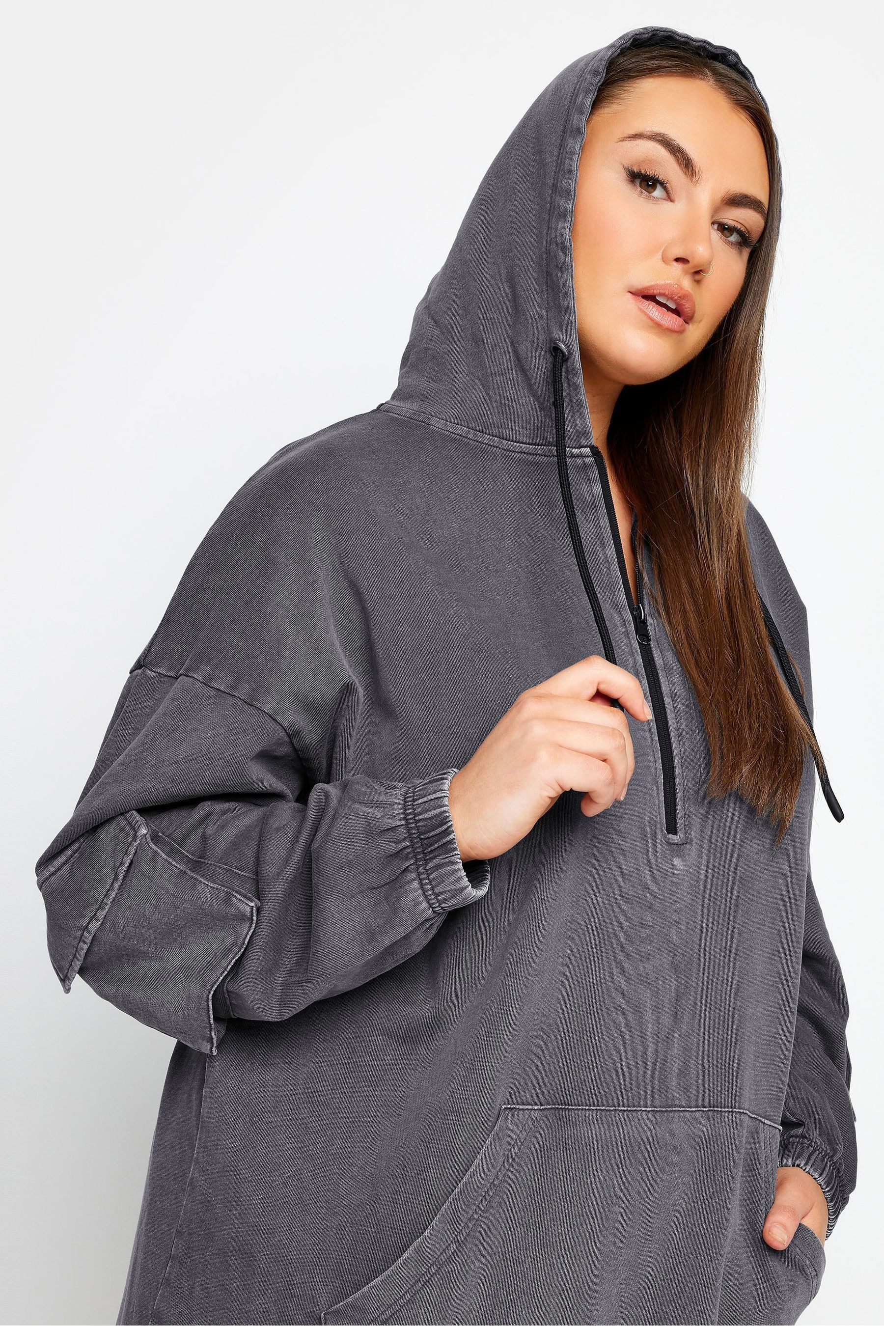 Buy Yours Curve Grey Acid Wash Cargo Tunic Sweatshirt from the Next UK online shop