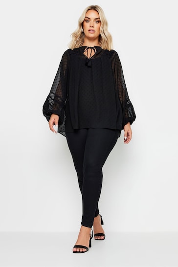 Yours Curve Black Dobby Slub Lace Blouse