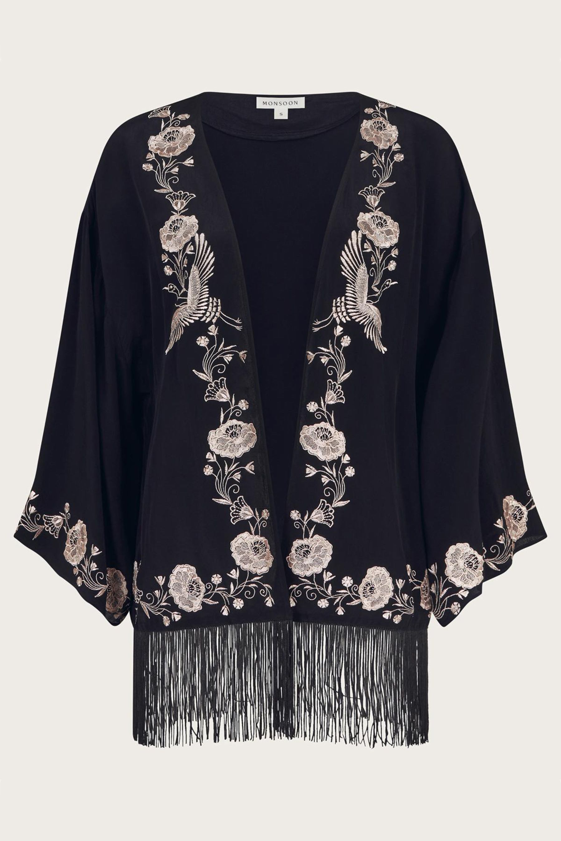 Buy Monsoon Black Erin Embroidered Fringe Jacket from the Next UK online shop
