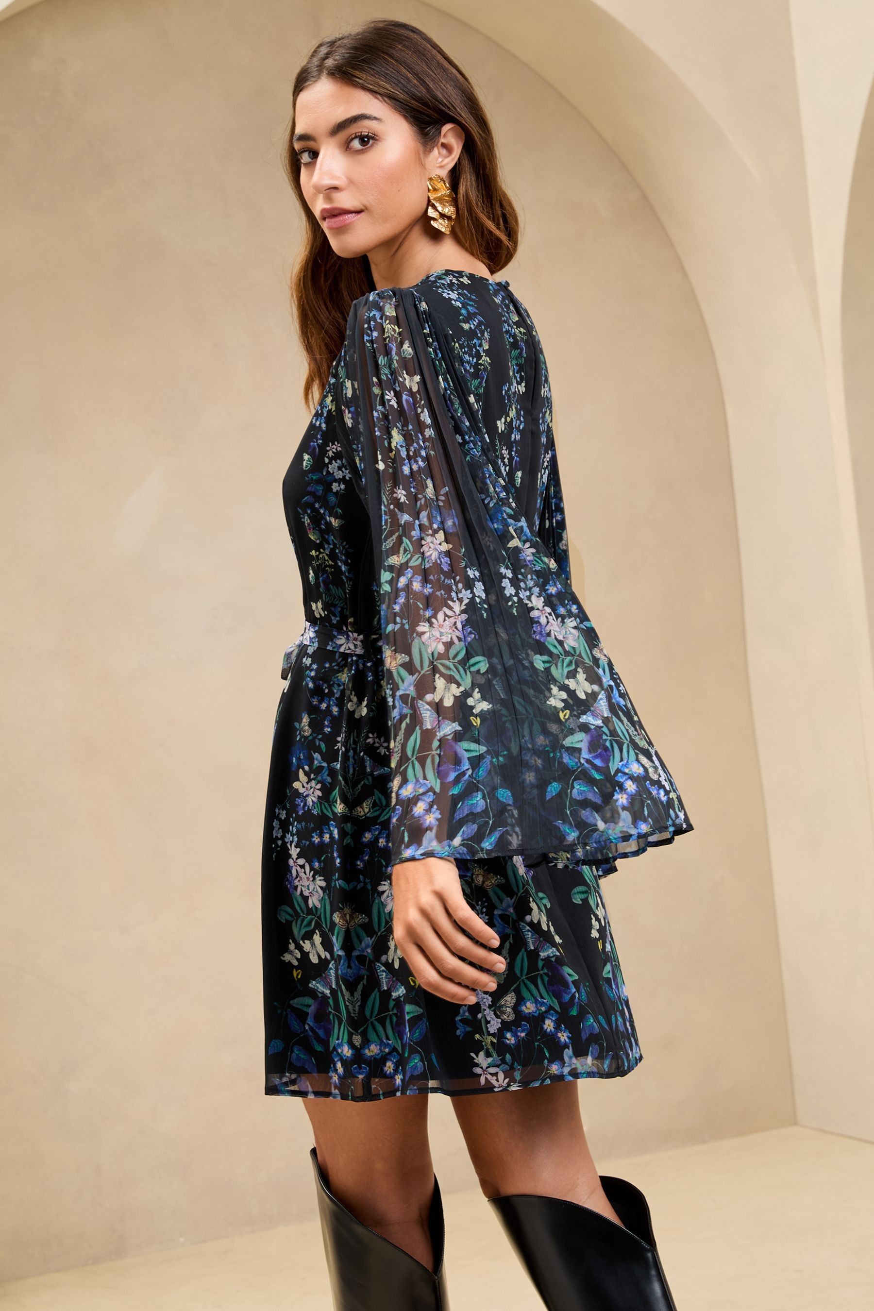 Buy Lipsy Blue Pleated Butterfly Mini Shift Dress from the Next UK online shop