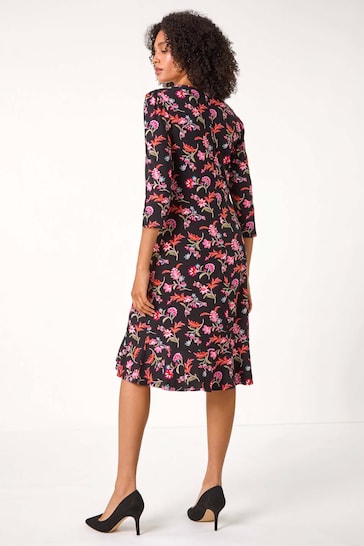 Roman Pink Ditsy Floral Print Stretch Dress