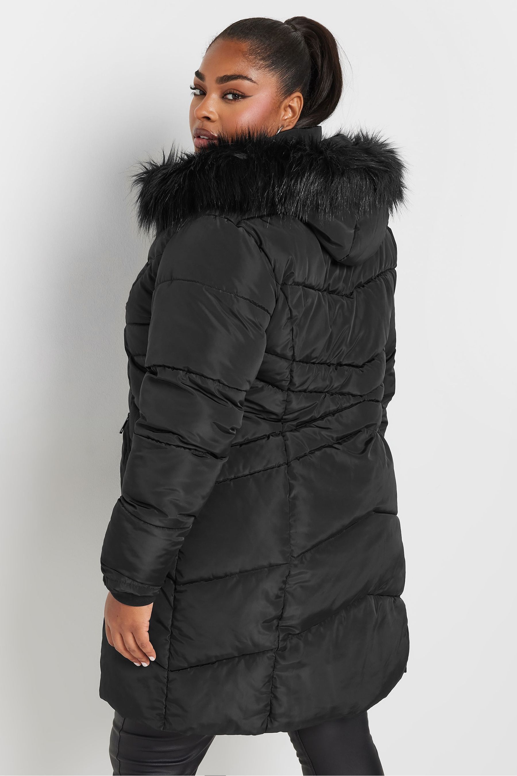 Black midi puffer coat clearance