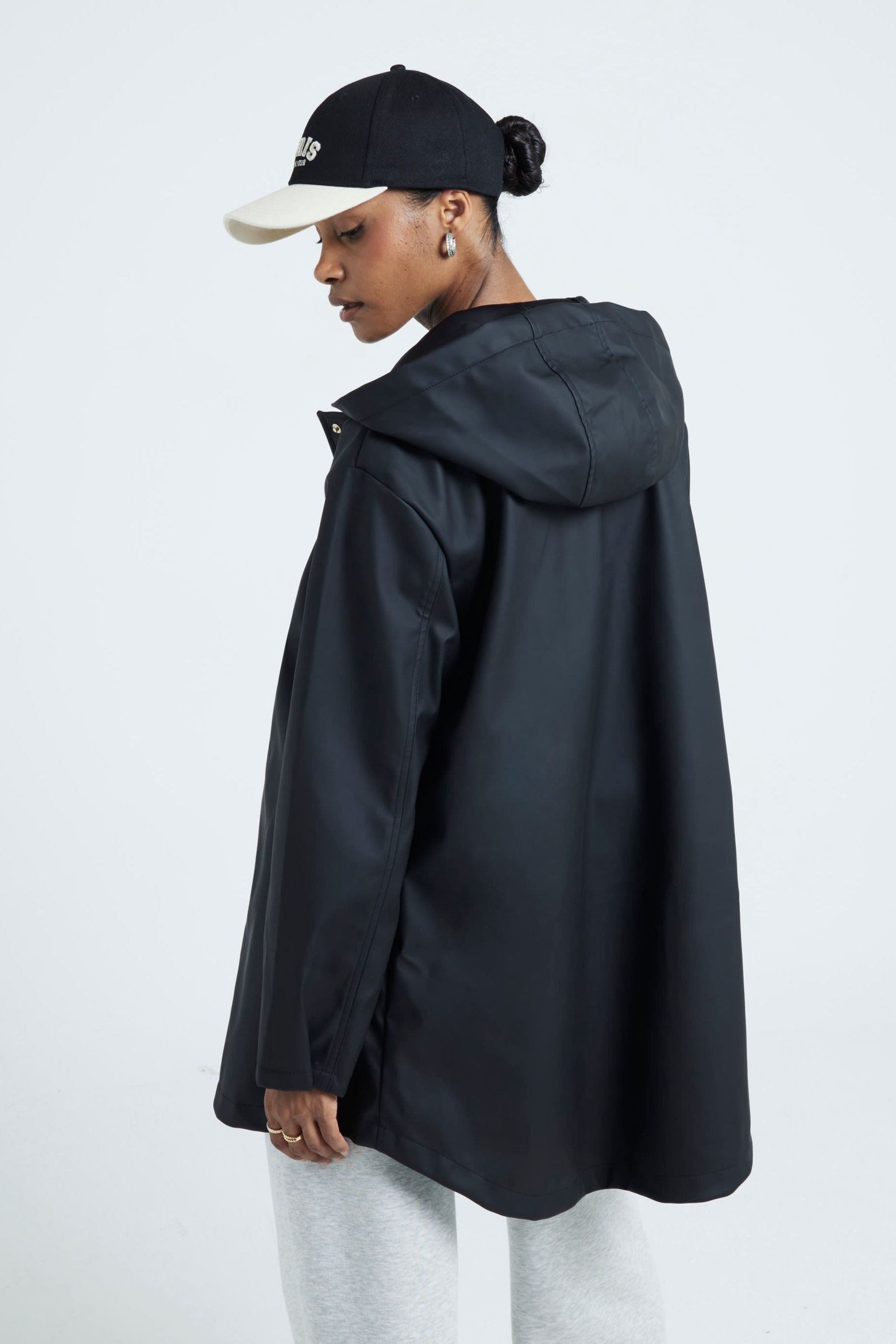 Buy River Island Black Hooded Rain Mac from the Next UK online shop