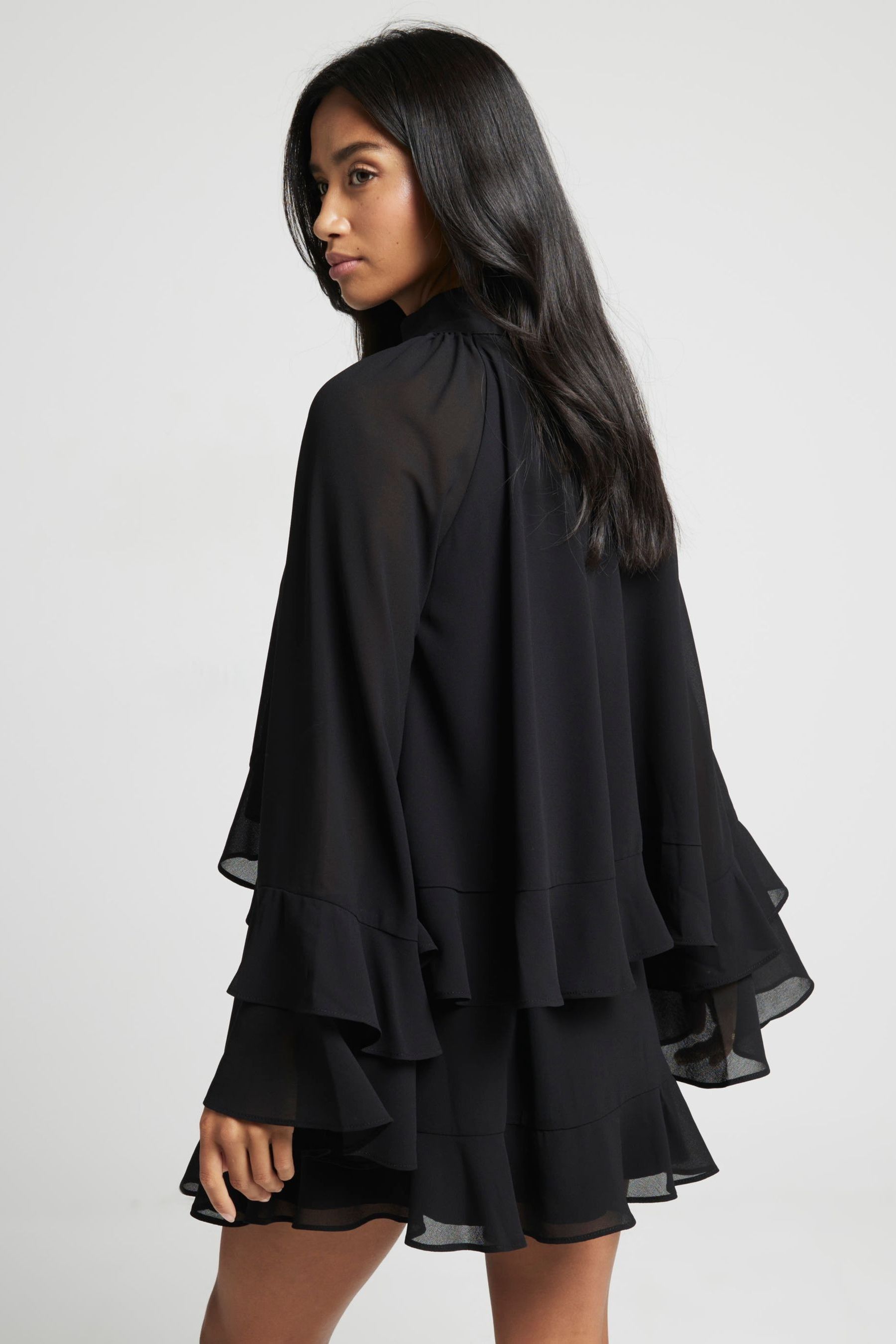 Black layered ruffle dress cheap
