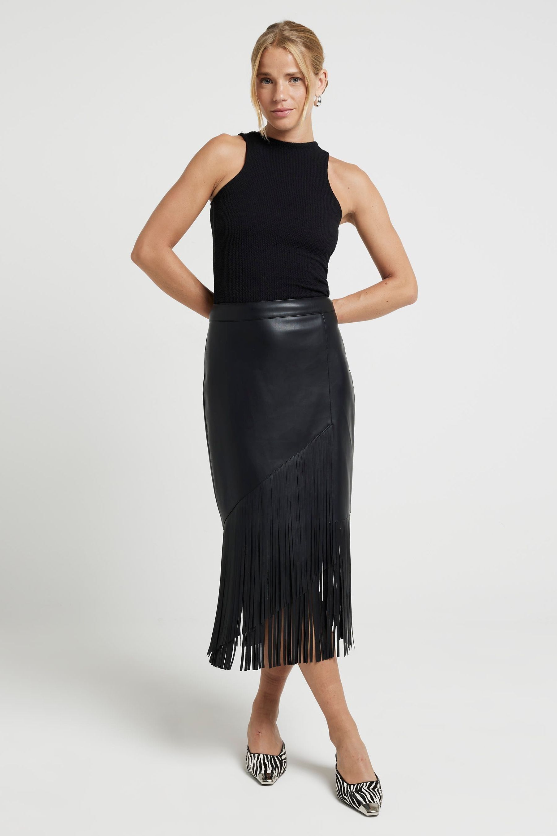 Black fringe pencil skirt discount