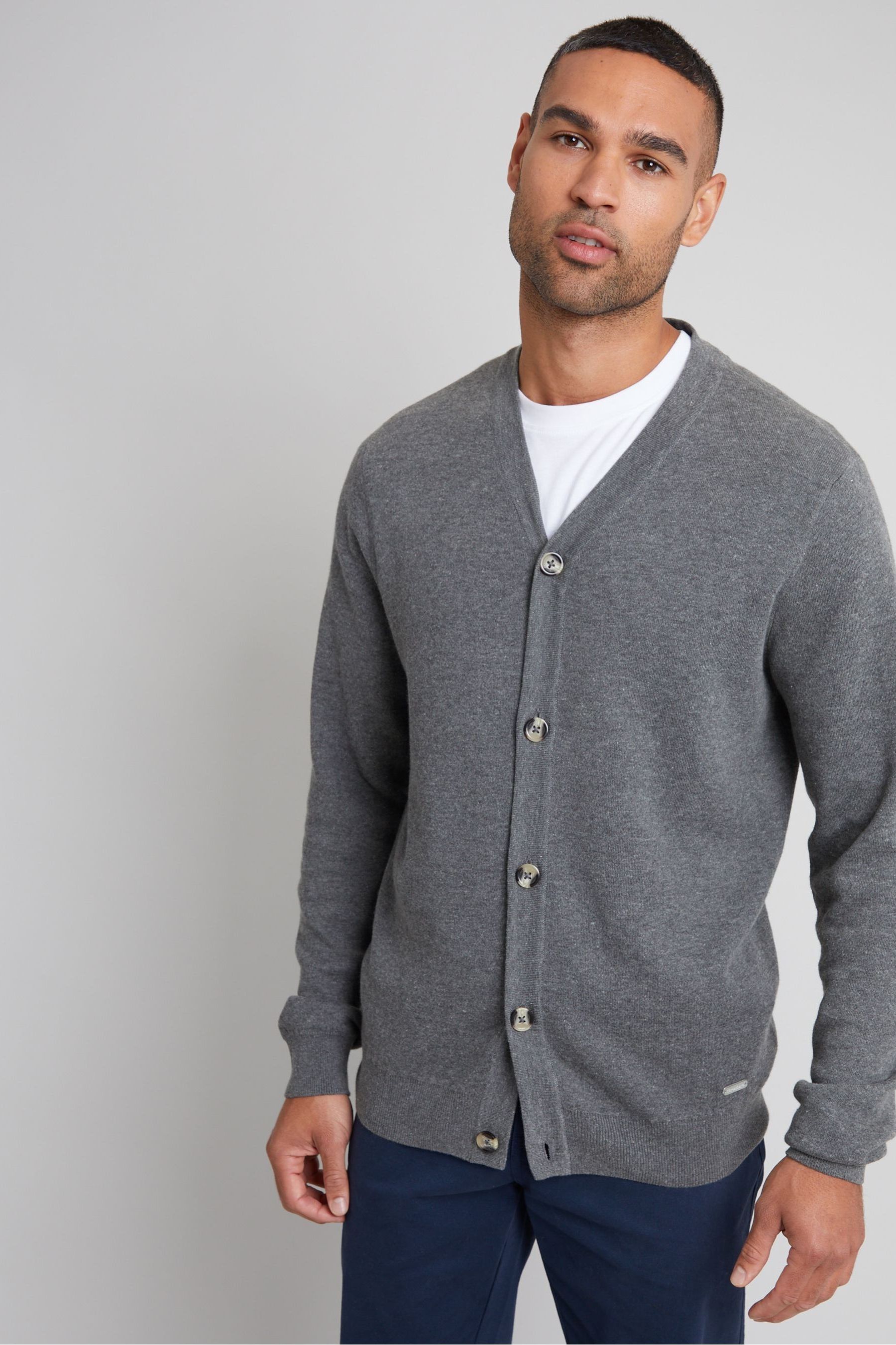 Threadbare Grey Cotton Blend Knitted Cardigan
