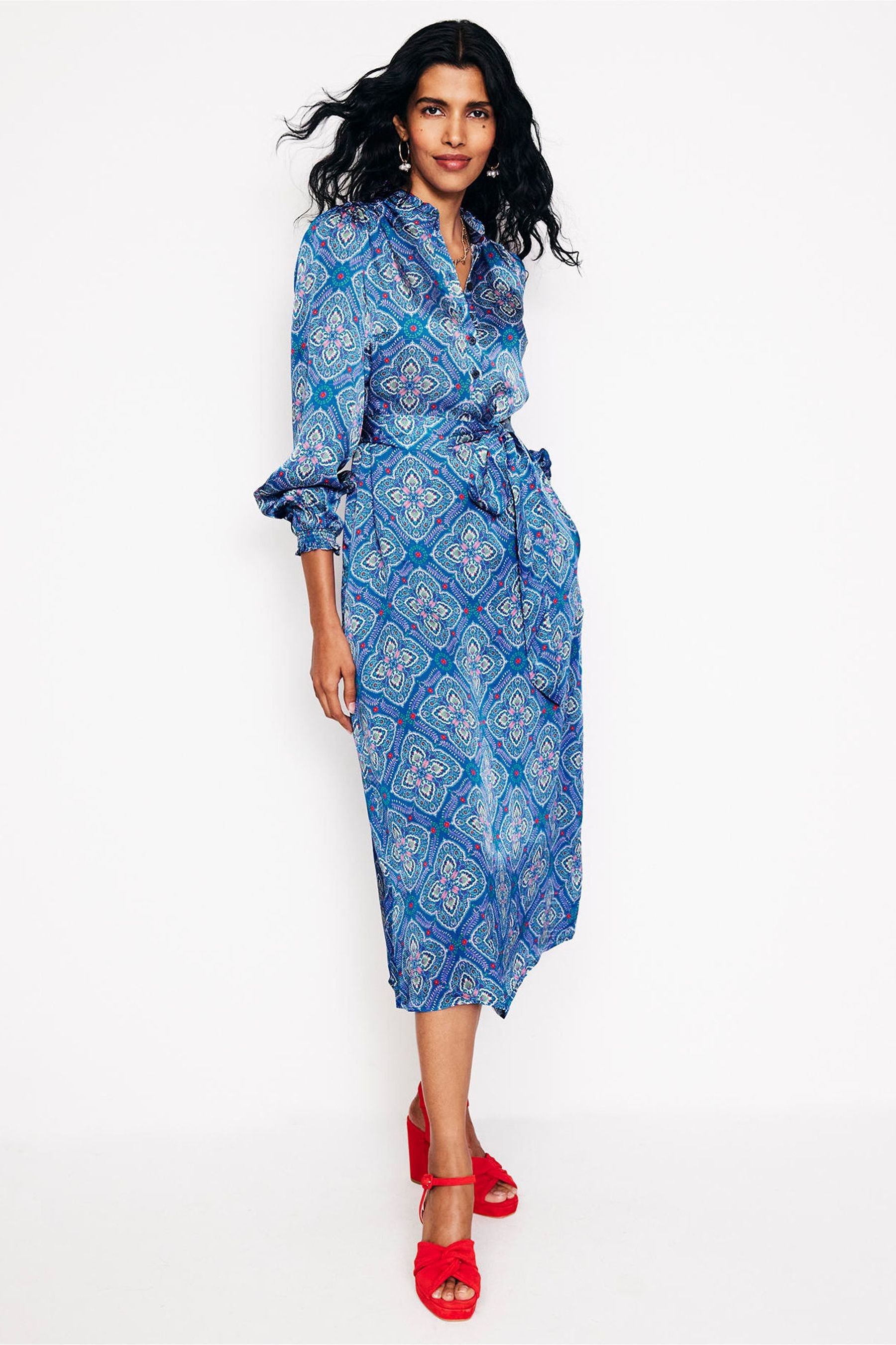 Boden Blue Jasmine Satin Midi Dress