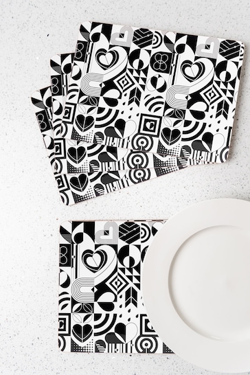 Navigate Set of 4 Black Monochrome Placemats In A Gift Box