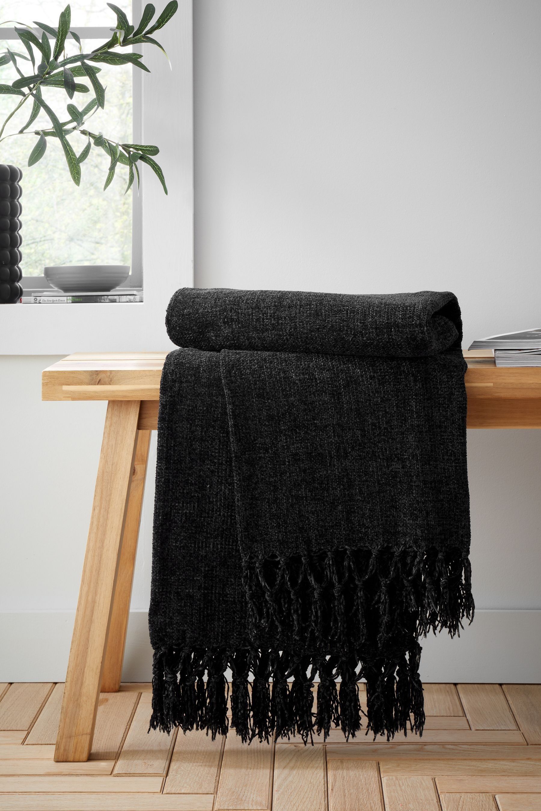 Buy Catherine Lansfield Black Wilson Plain Chenille Throw from the Next UK online shop