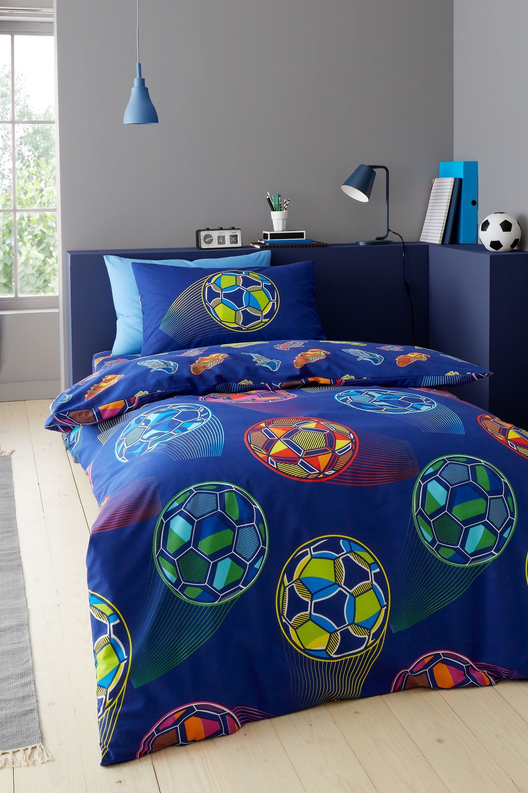 Buy Catherine Lansfield Navy Blue Bright Football Reversible Duvet Cover Set from the Next UK online shop