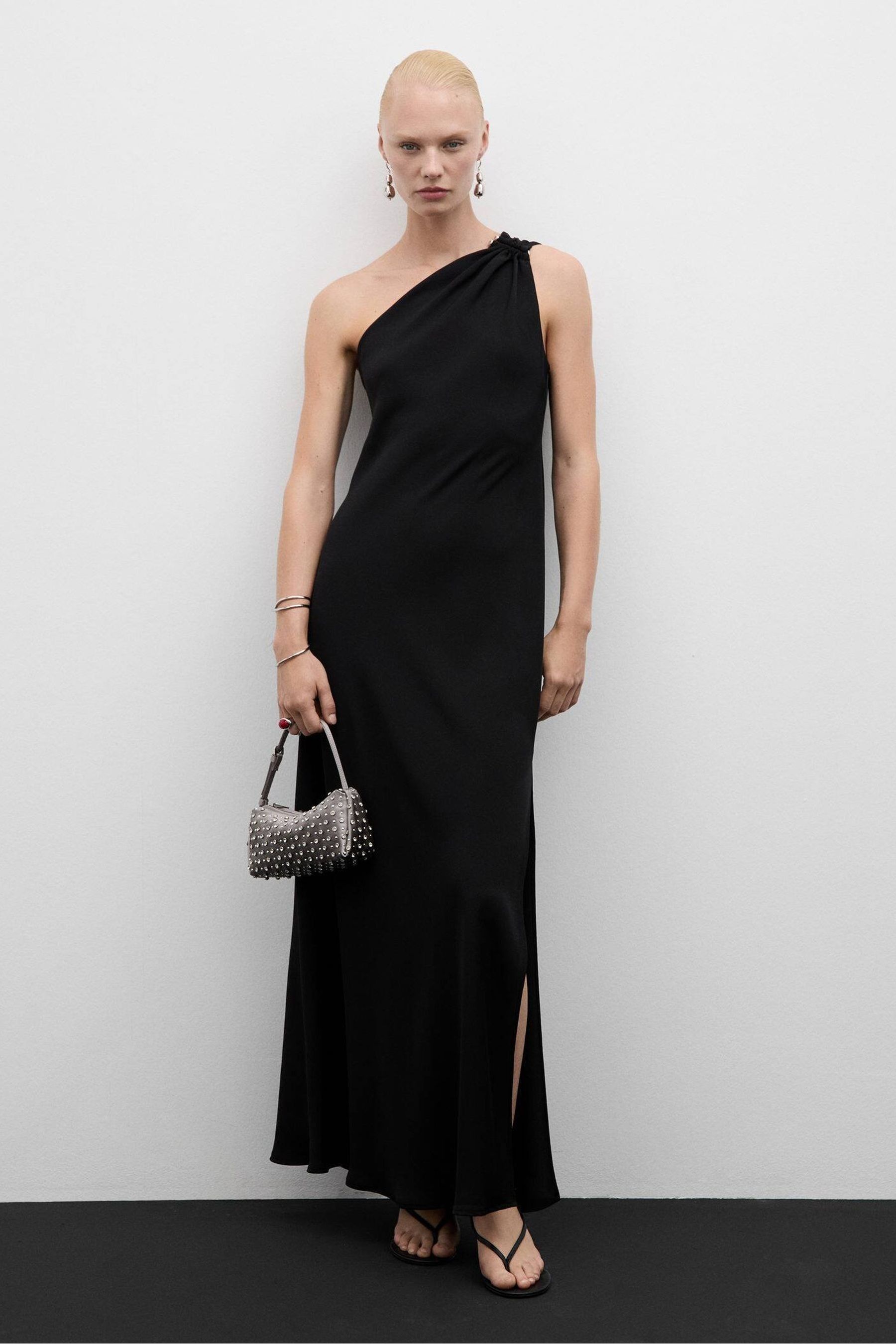 Mango Black Asymmetrical Dress With Draped Details