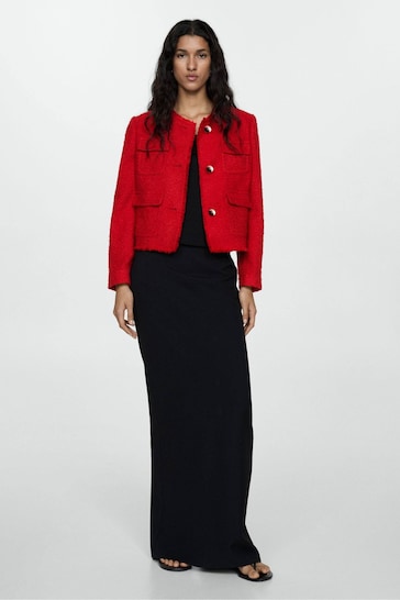 Mango Red Pocket Tweed Jacket