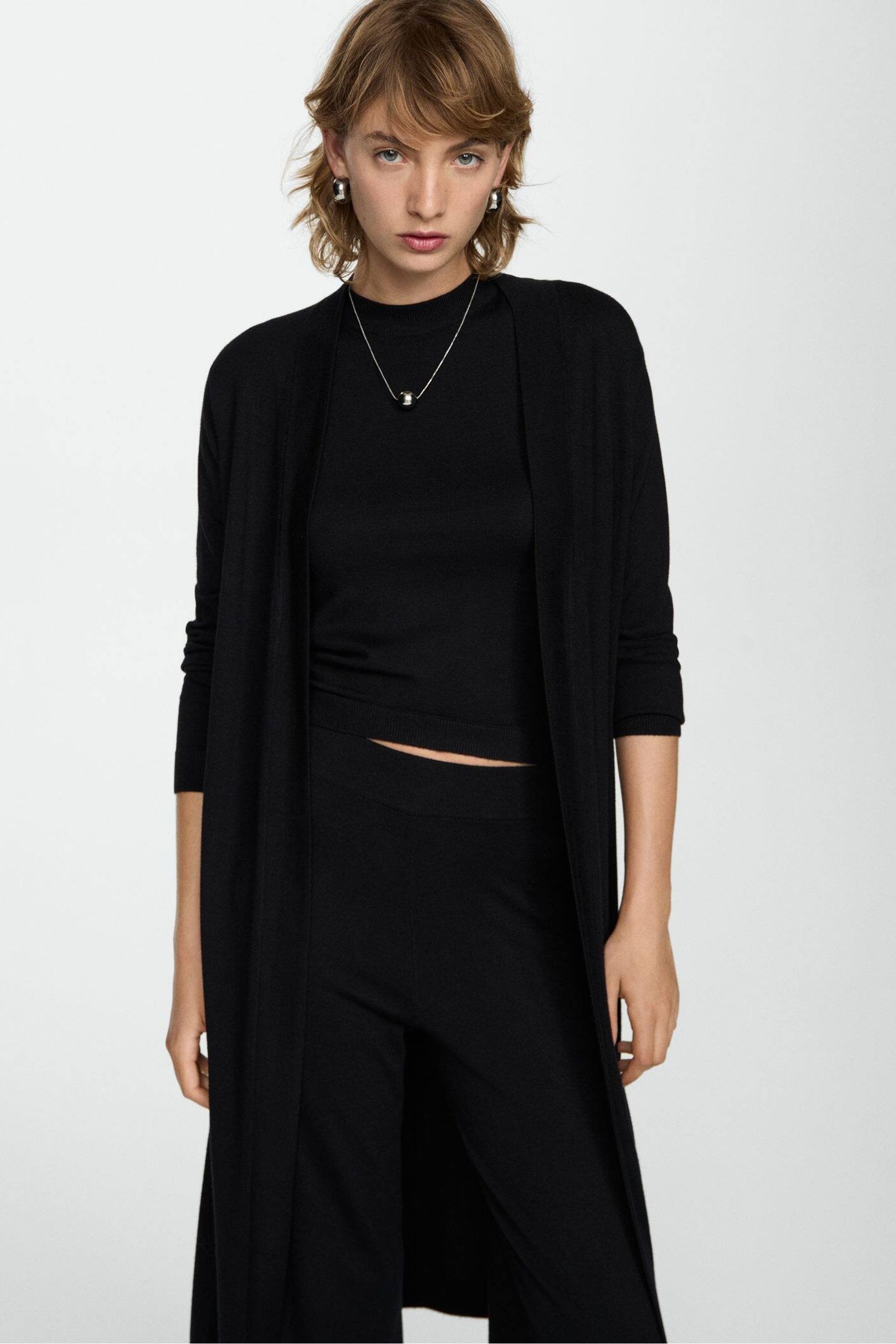Mango Black Fine Knit Long Cardigan
