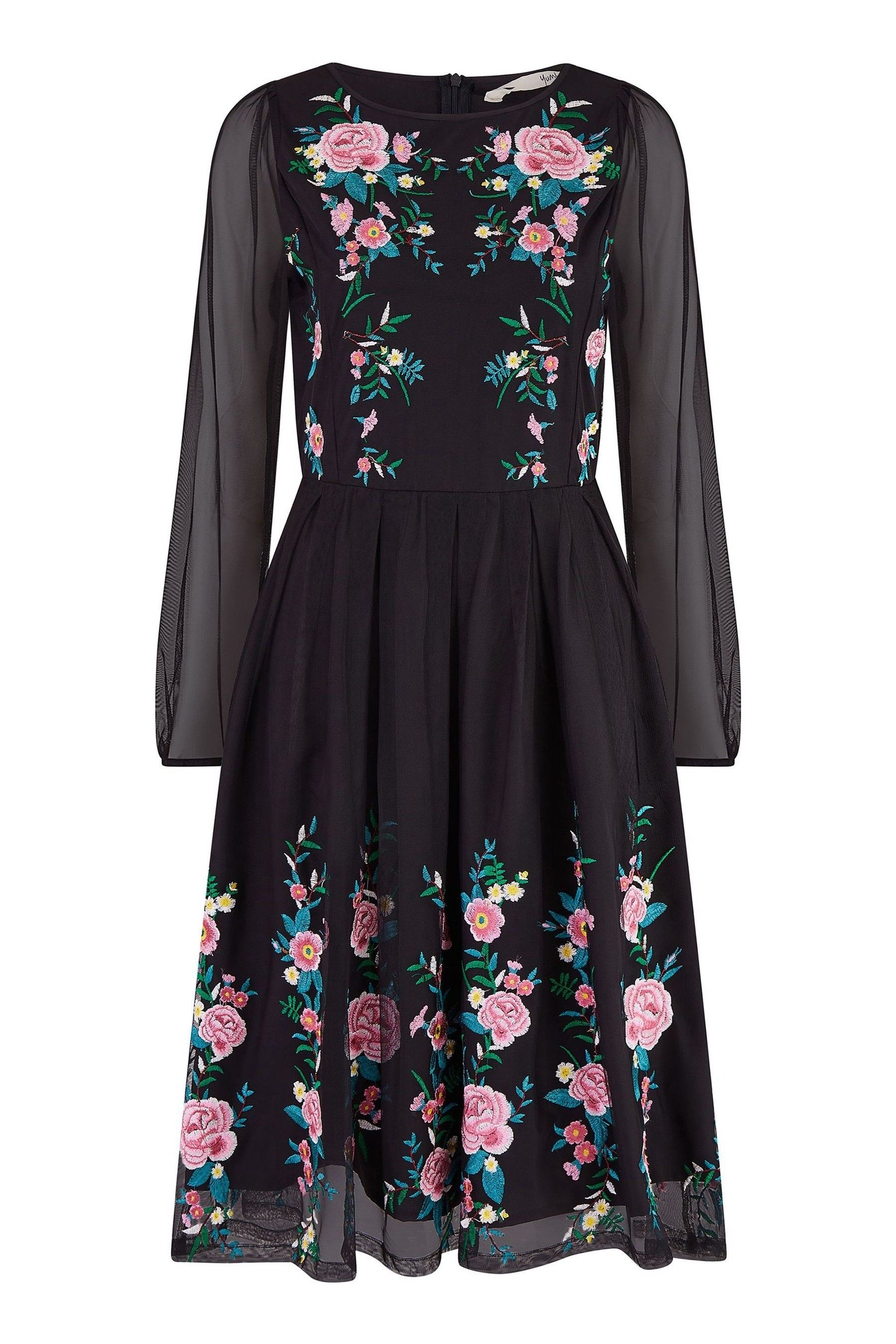 Black embroidered skater dress shop