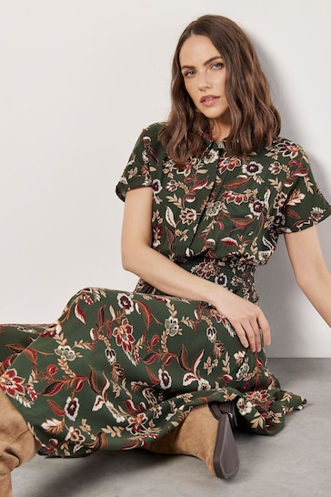 Apricot Green Floral Magic Hanky Hem Midi vinyl