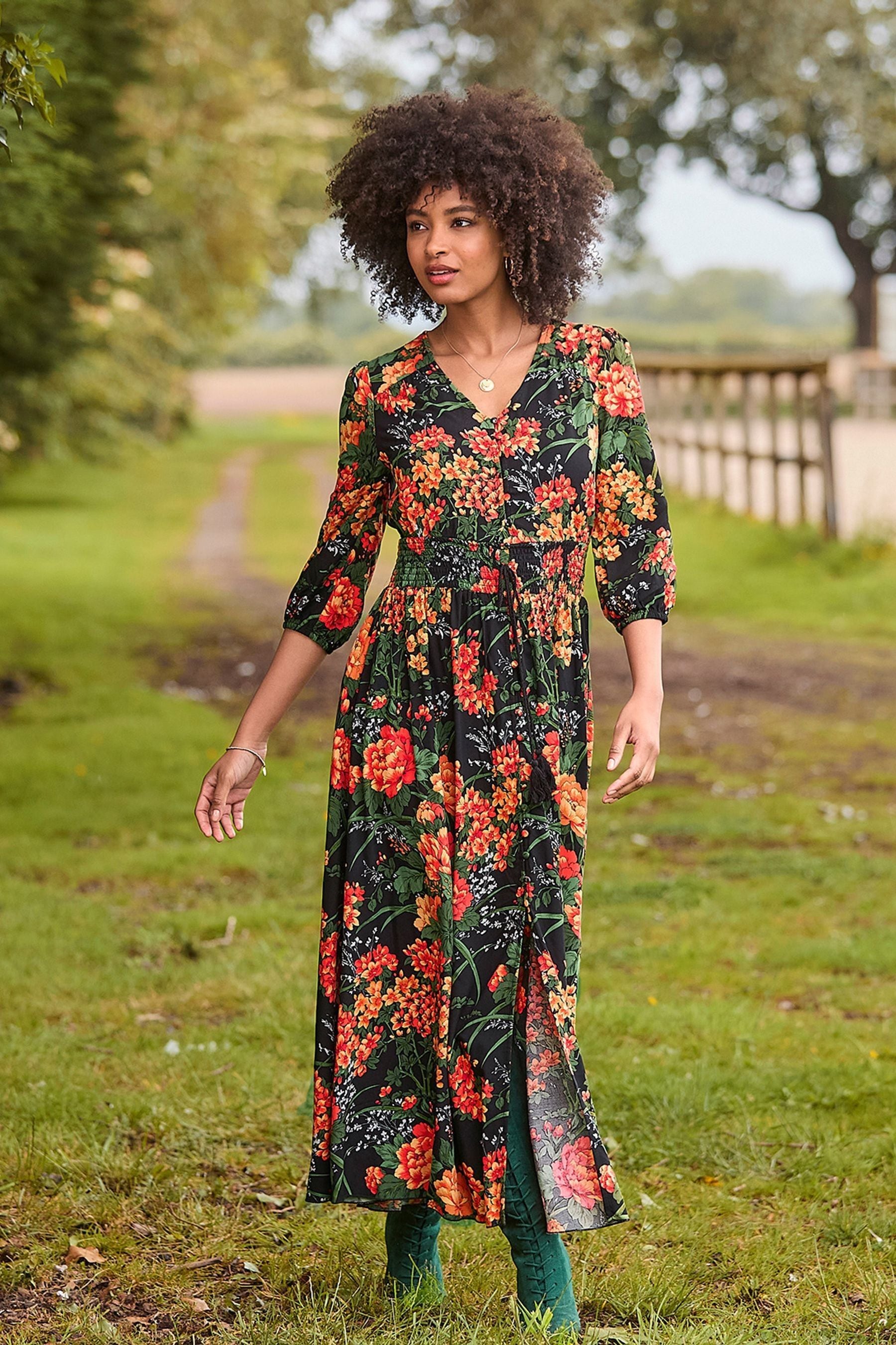Black and orange floral dress outlet