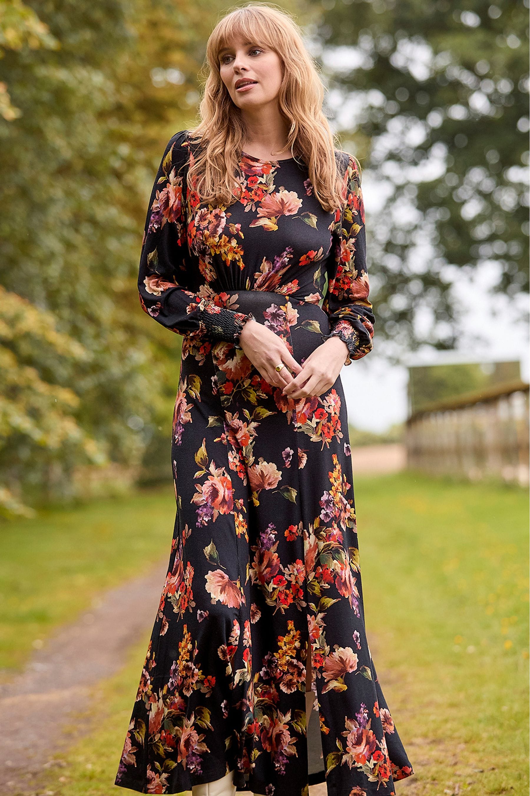 Buy Joe Browns Black Red Floral Print Tie Back Split Hem Jersey Maxi Dress from the Next UK online shop