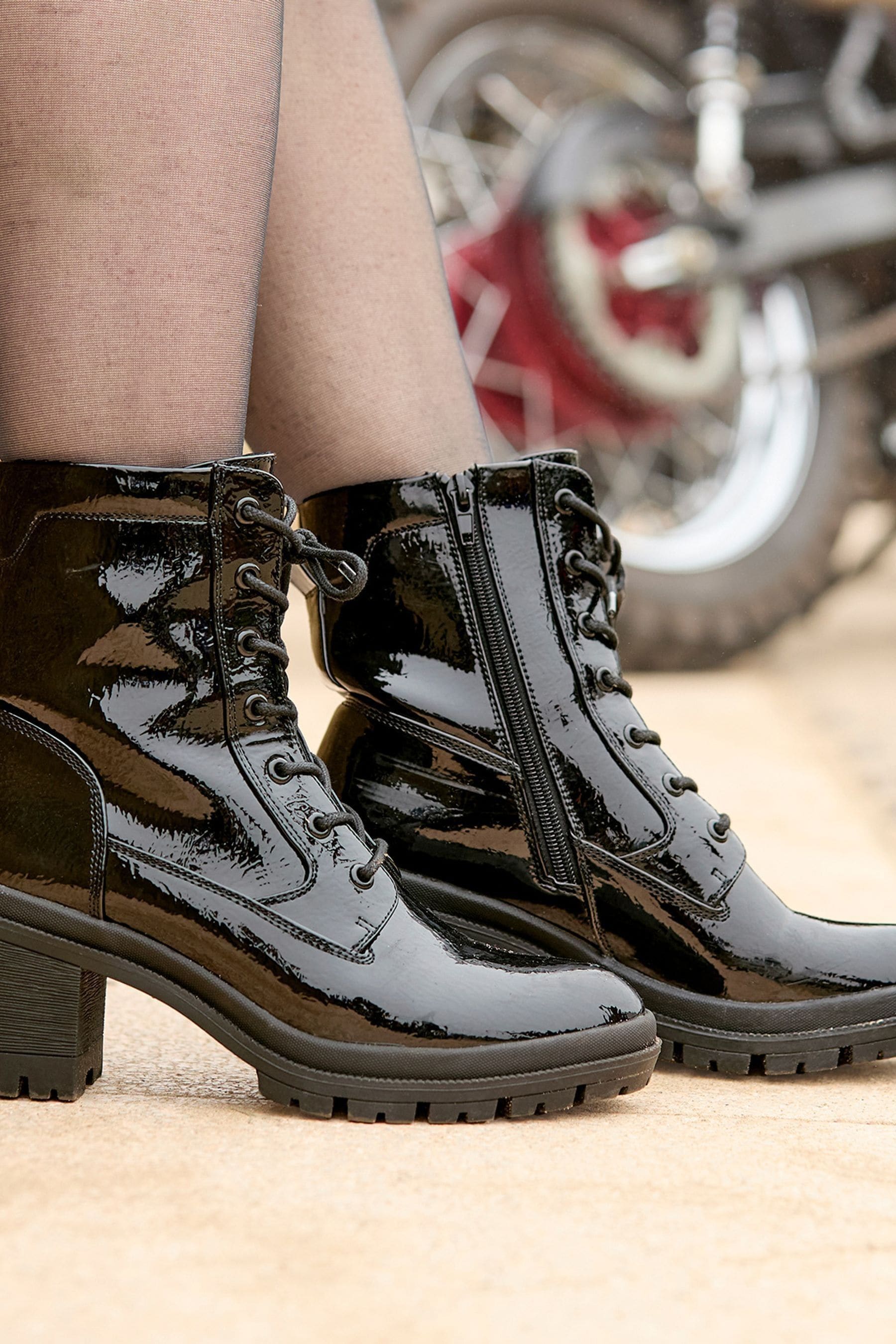 Buy Joe Browns Black Patent Lace Up Chunky Ankle Boots from the Next UK online shop