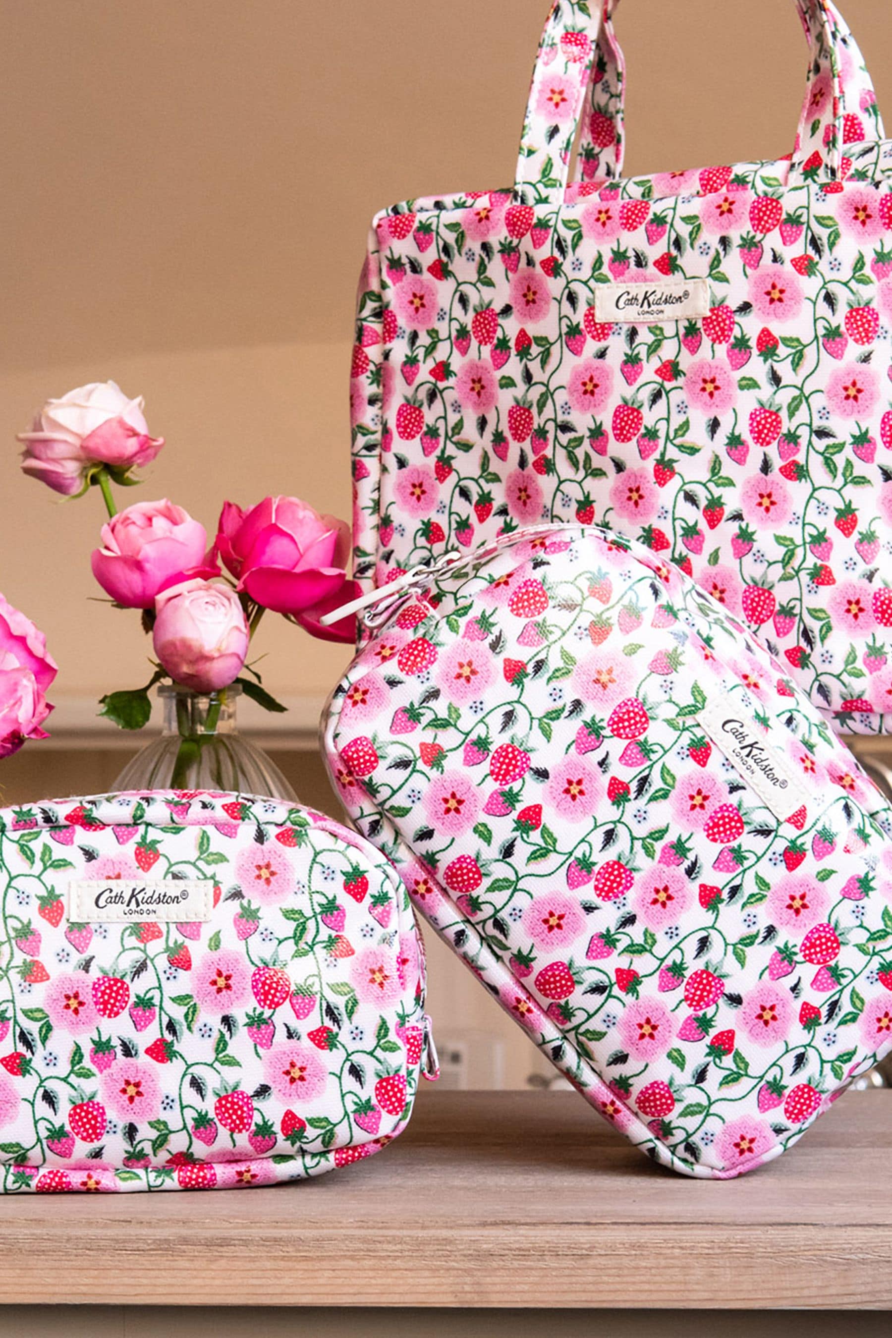Buy Cath Kidston Pink Strawberry Two Part Wash Bag with Handles from the Next UK online shop