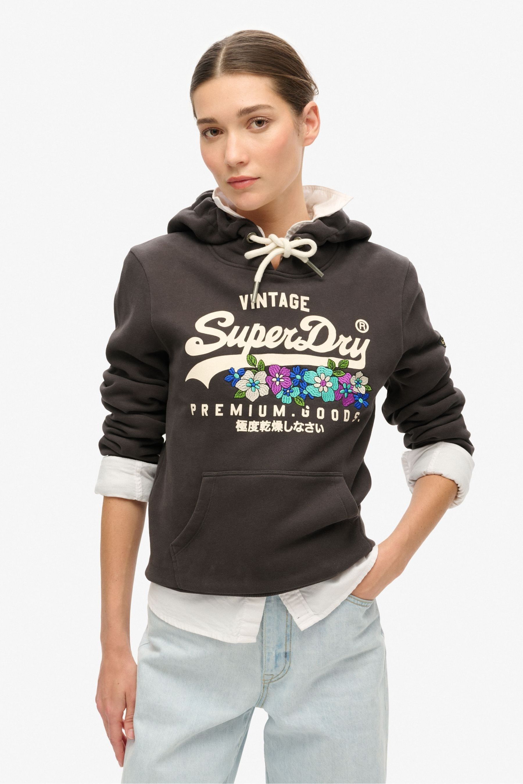 Buy Superdry Black Vintage Logo Premium Floral Hoodie from the Next UK online shop