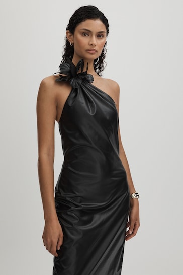 Halston Faux Leather One-Shoulder Maxi Dress