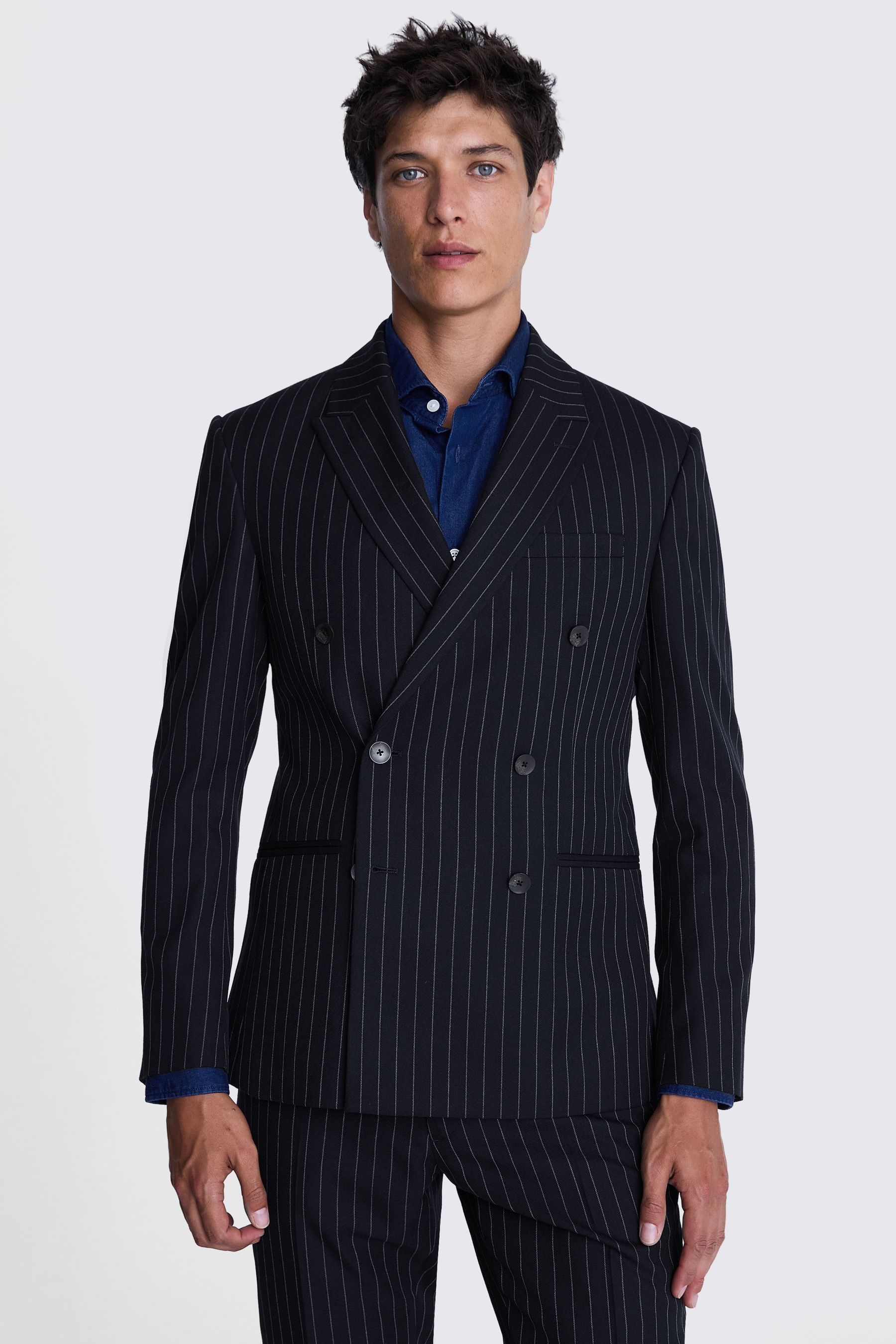 Buy MOSS Blue Slim Fit Stripe Double Breasted Jacket from the Next UK online shop