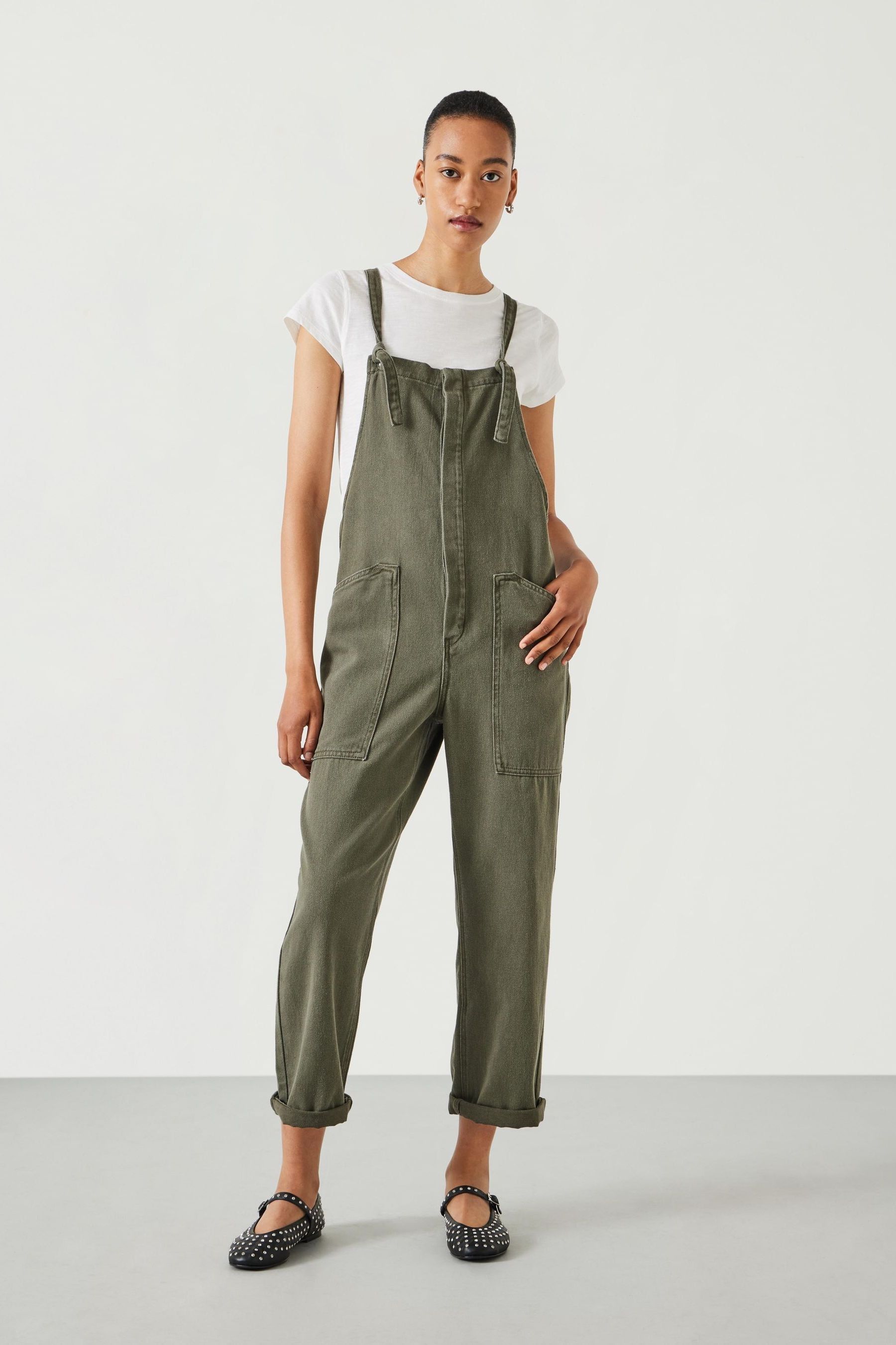 Buy Hush Green Ellie Relaxed Denim Cropped Dungarees from the Next UK online shop