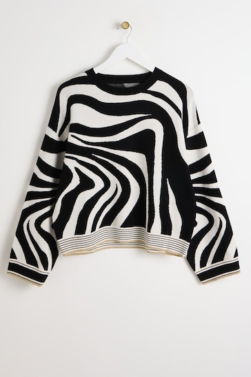 Oliver Bonas Black & White Swirl Knitted Jumper