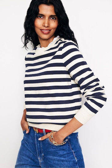 Boden Blue Broderie Trim spread Sweatshirt