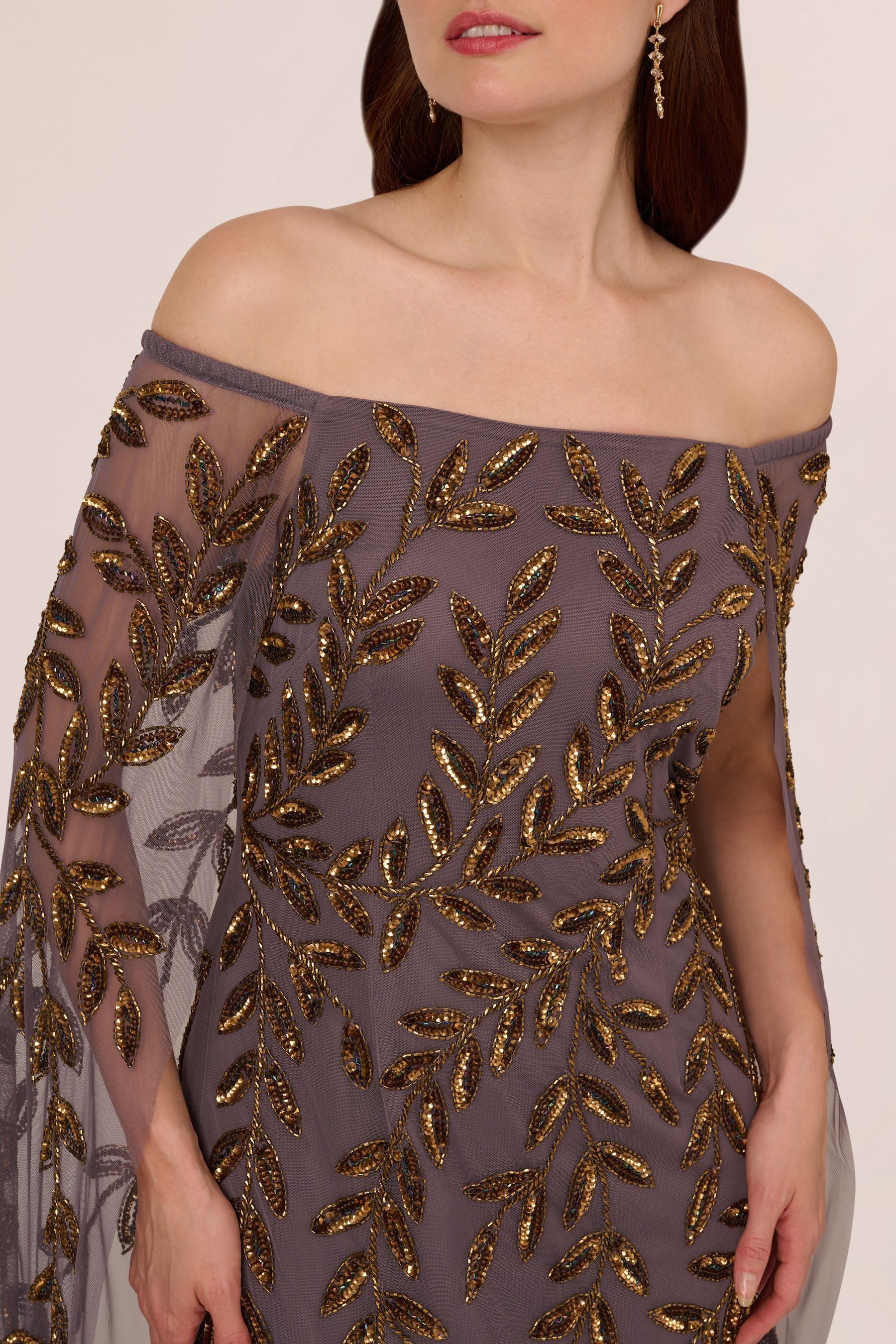 Adrianna papell beaded cape gown best sale