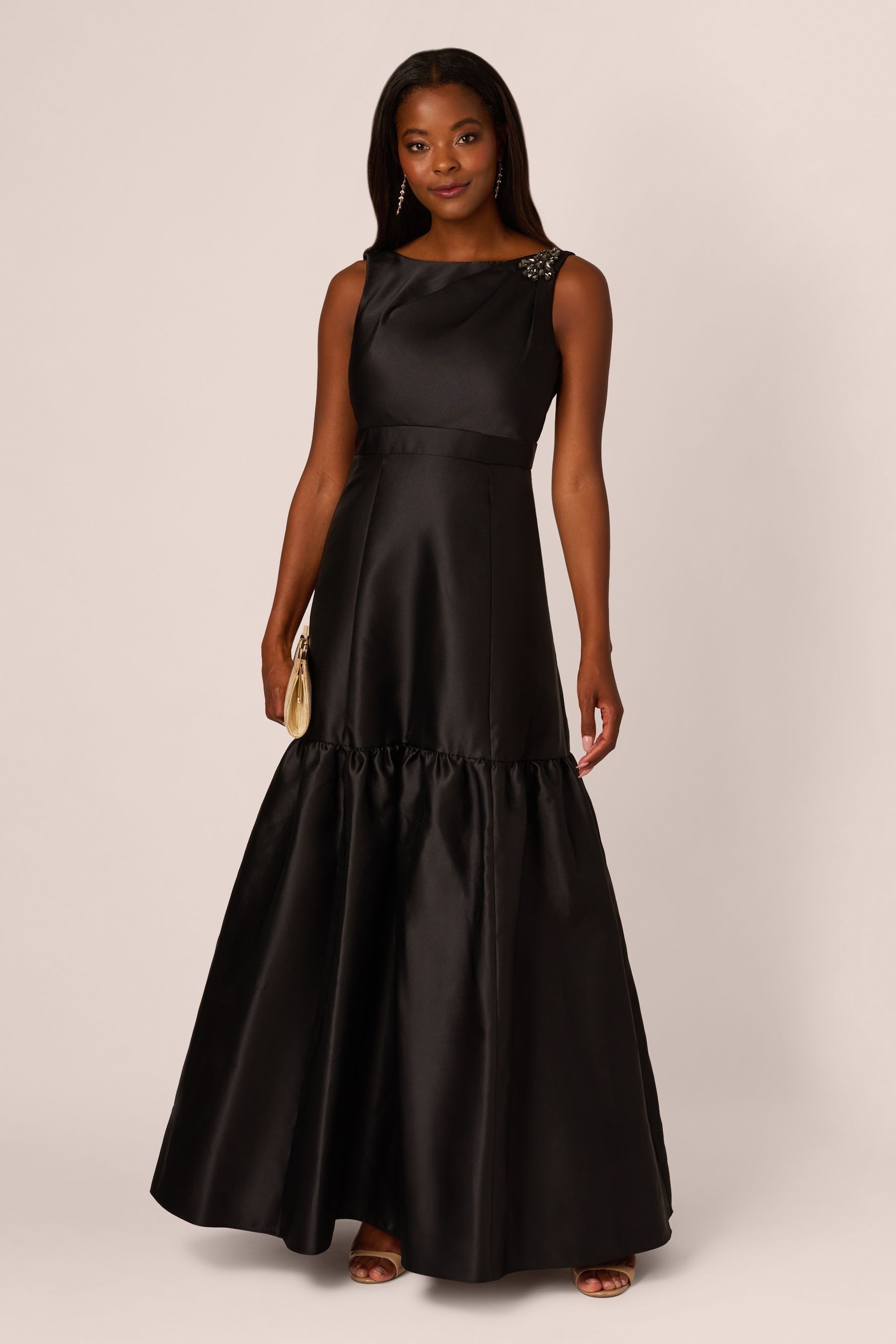 Buy Adrianna Papell Mikado Flounce Shirred Black Gown from the Next UK online shop