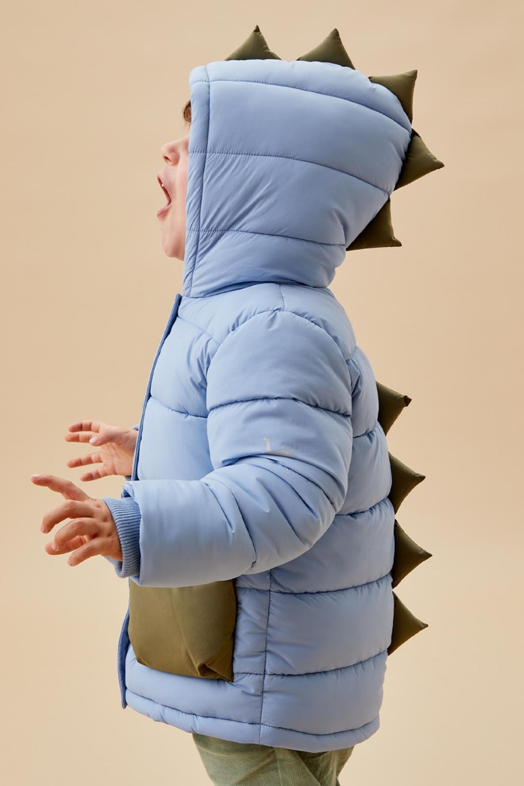 MORI Blue Recycled 3 In 1 Cosy Dinosaur Coat to Gilet