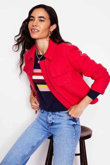 Boden Red Wool Zip Through Jacket