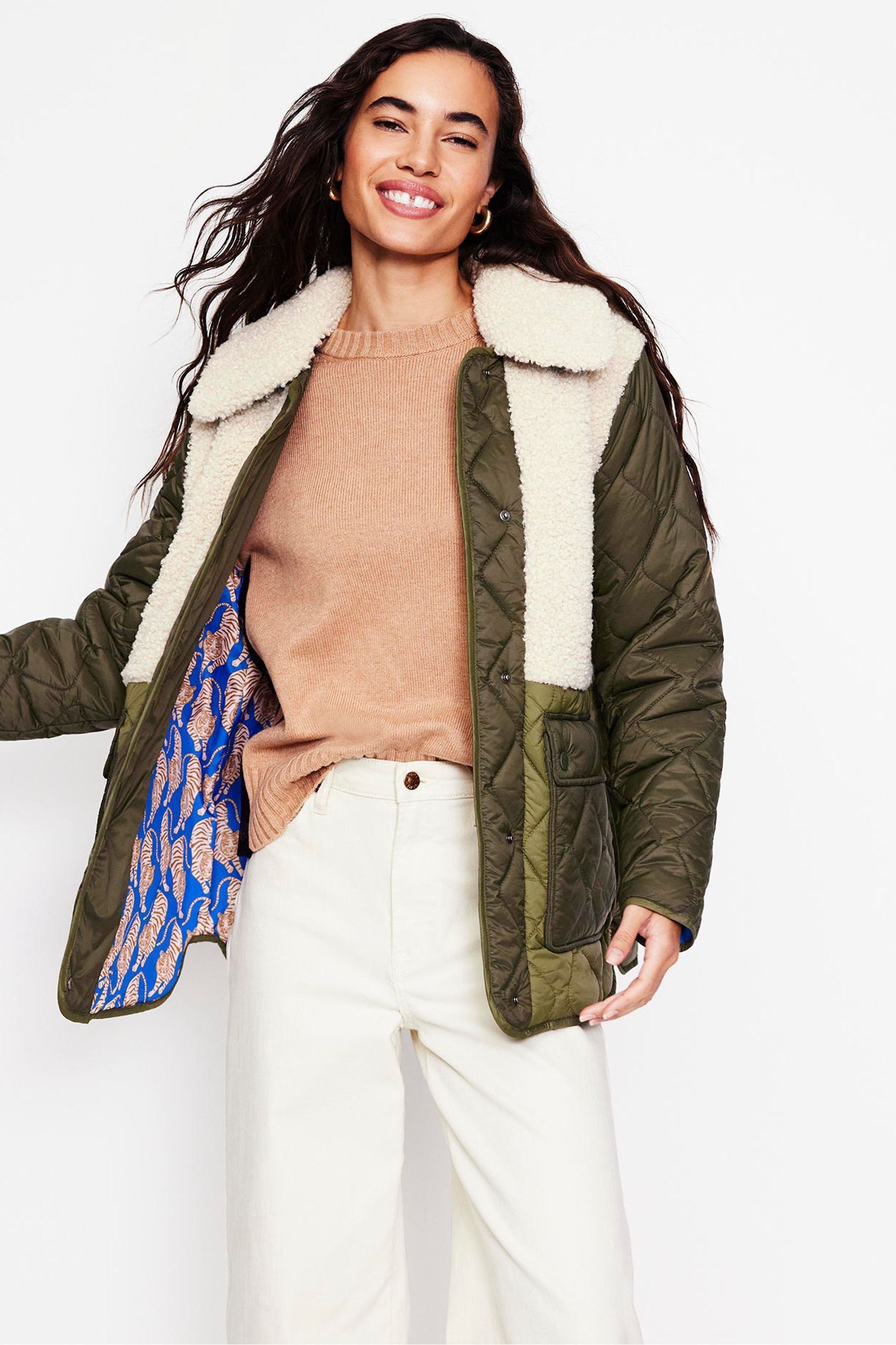 Buy Boden Green Chester Quilted Borg Coat from the Next UK online shop