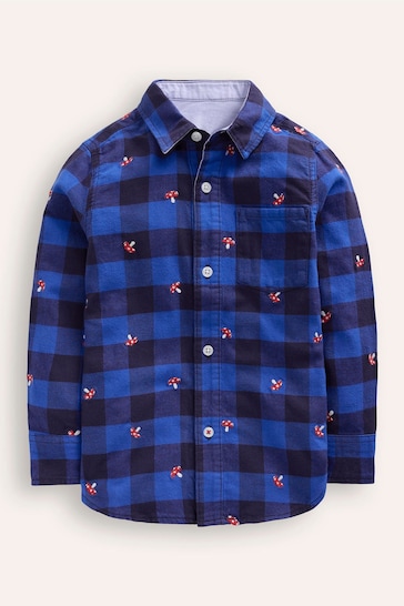 Boden Blue Toadstool Checked Cosy Cotton Shirt