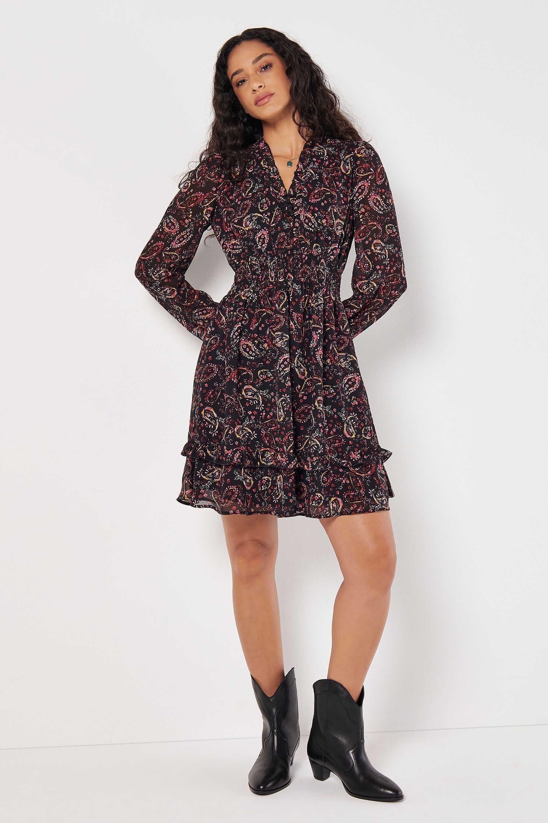 Buy Apricot Pink Painterly Paisley Smock Frill Dress from the Next UK online shop