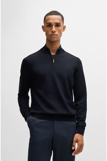 BOSS Blue Regular Fit Virgin Wool Zip Neck Sweater