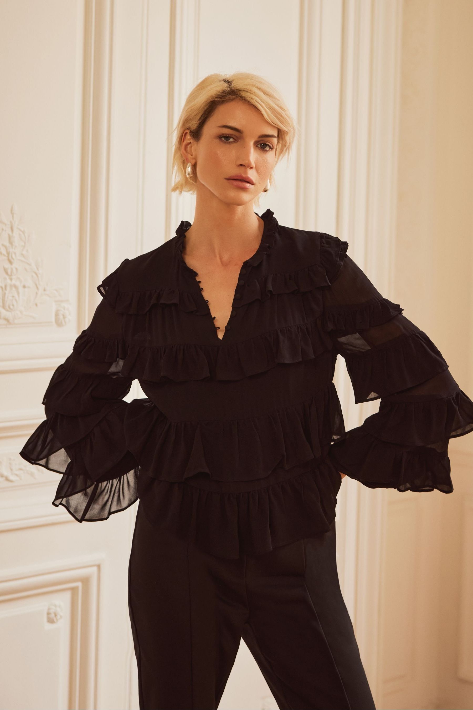 Buy Mint Velvet Black Black Tiered Ruffle Top from the Next UK online shop