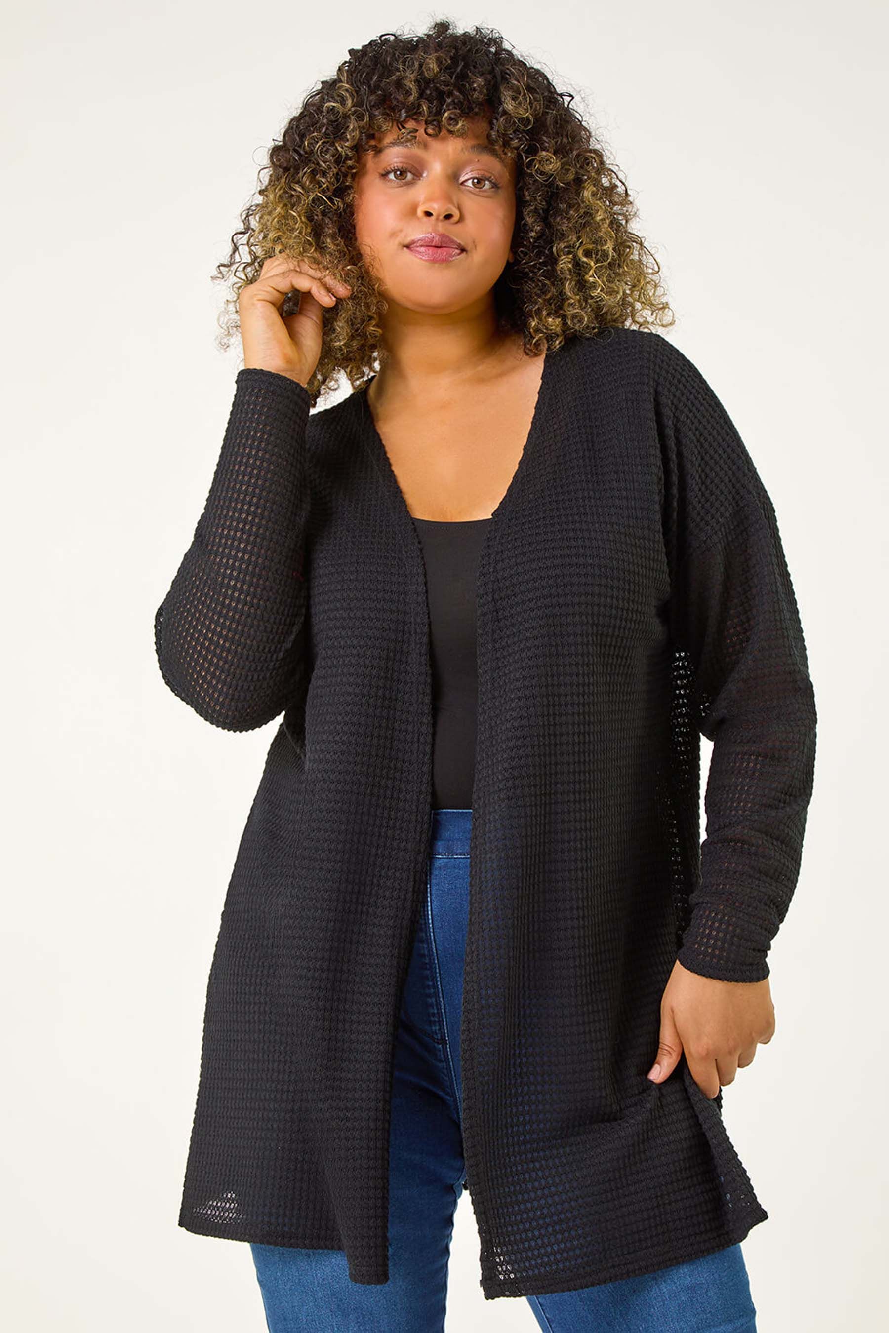 Buy Roman Black Curve Textured Longline Cardigan from the Next UK online shop