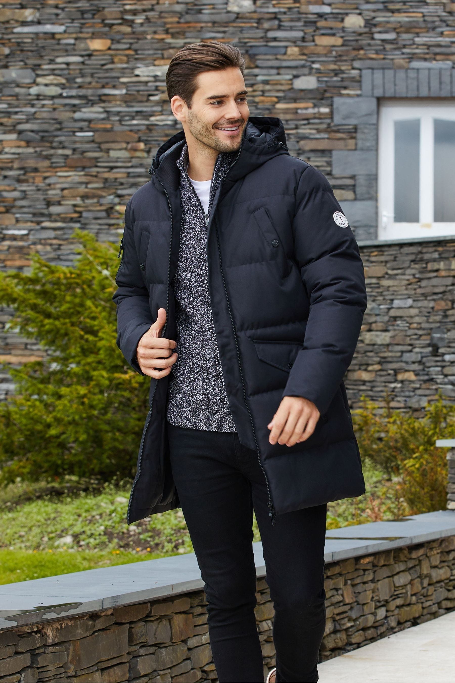 Threadbare Black Showerproof Longline Padded Hooded Jacket