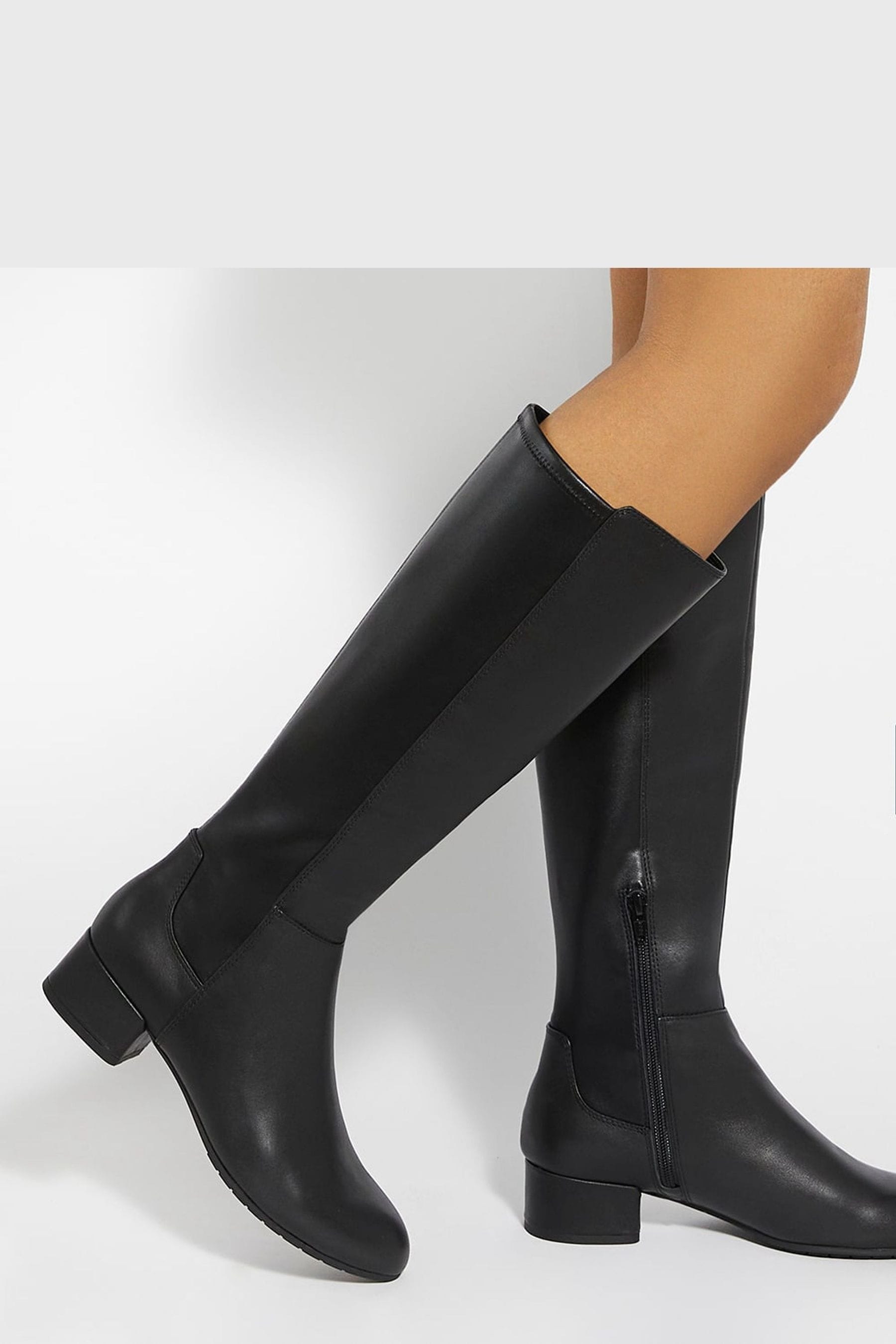 Dune London Black Wide Fit Tayla Smart Stretch High Leg Boots
