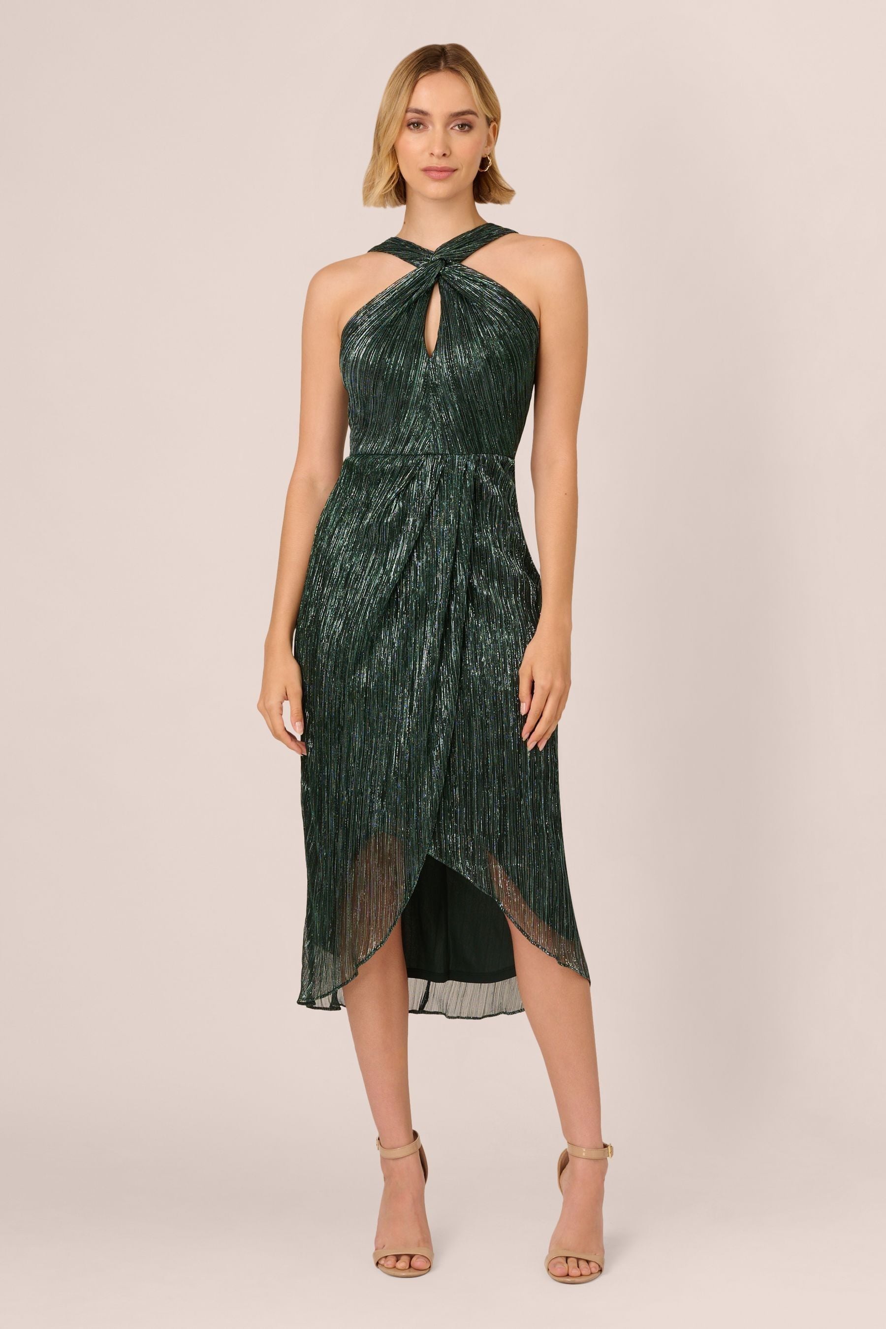 Buy Adrianna Papell Green Halter Crinkle Metallic Dress from the Next UK online shop
