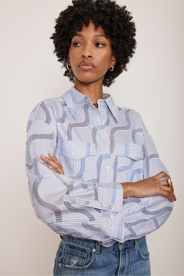 Mint Velvet Blue Stripe Jacquard cleanest Shirt