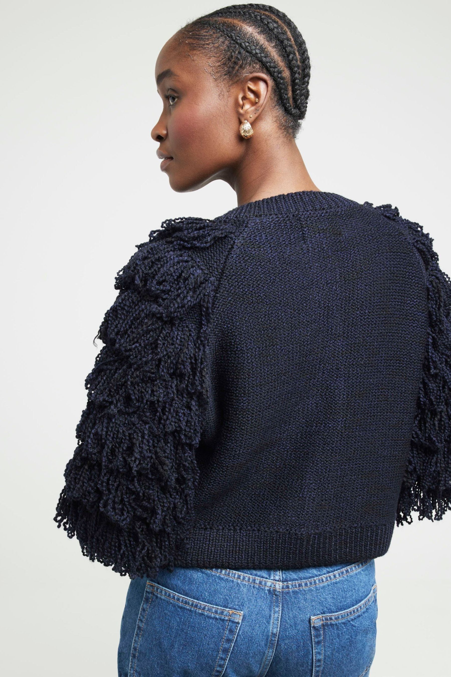 Black cardigan with fringe outlet