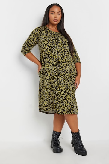 Yours Curve Black Floral Pocket Dress