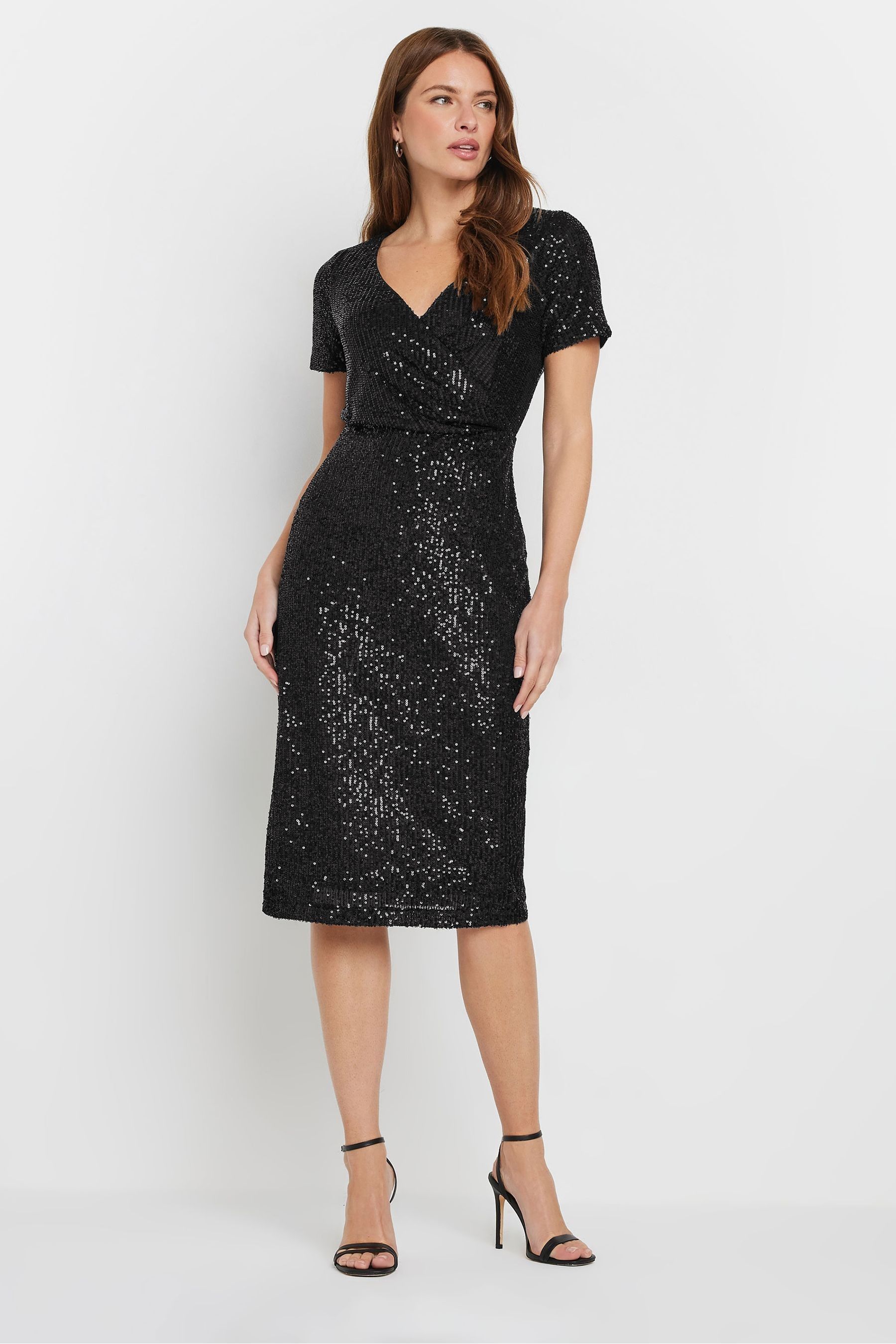 Buy M Co Black Sequin Wrap Shift Dress from the Next UK online shop