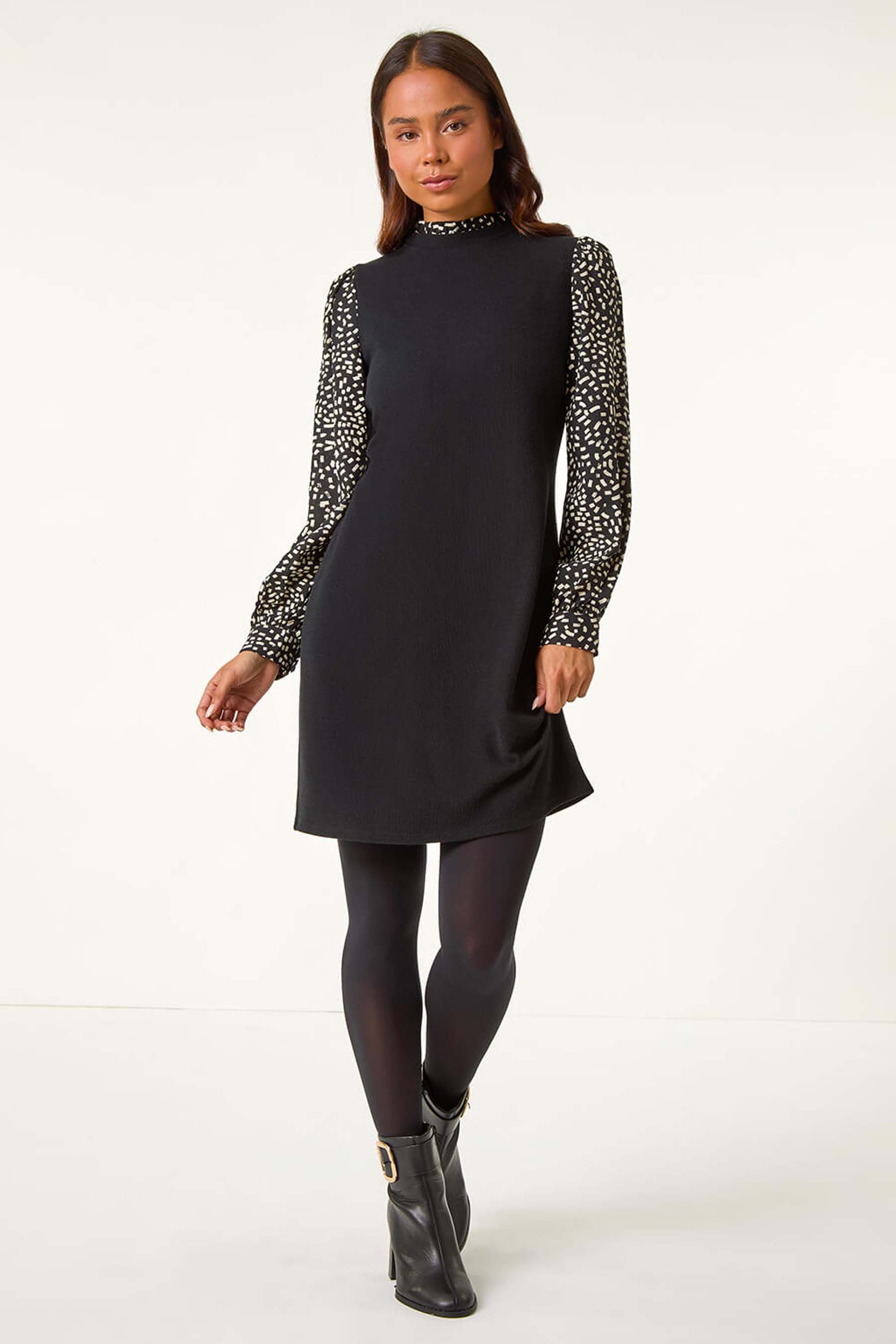 Buy Roman Black Petite 2 in 1 Frill Detail Shift Dress from the Next UK online shop