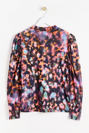 Oliver Bonas Blue Abstract Print Long Sleeve Top