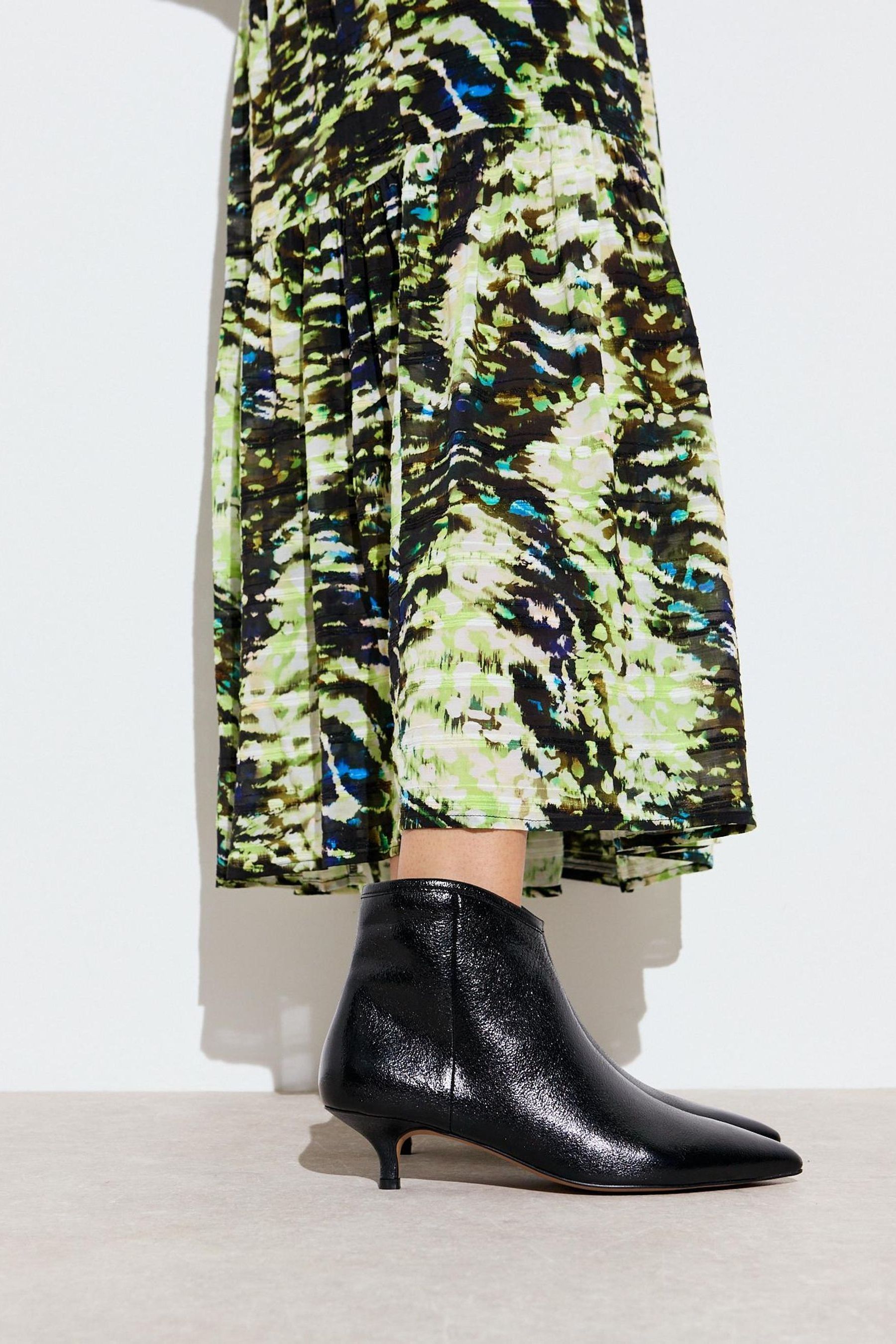 Oliver Bonas Black Metallic Pointed Kitten Heel Ankle Boots