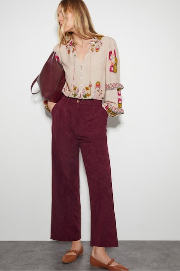 Monsoon Red Samira Corduroy Wide Leg Trousers